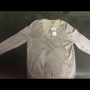 Women’s Gold Holiday V Neck Sweater New